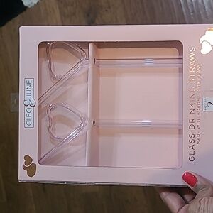 Cleo & June Pink Glass Drinking Straws - Set Of 2
